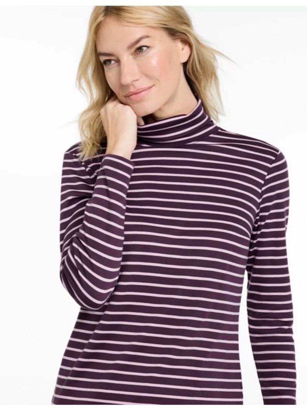 LL Bean Striped Purple and Pink Pima Cotton Turtleneck Women's Sm